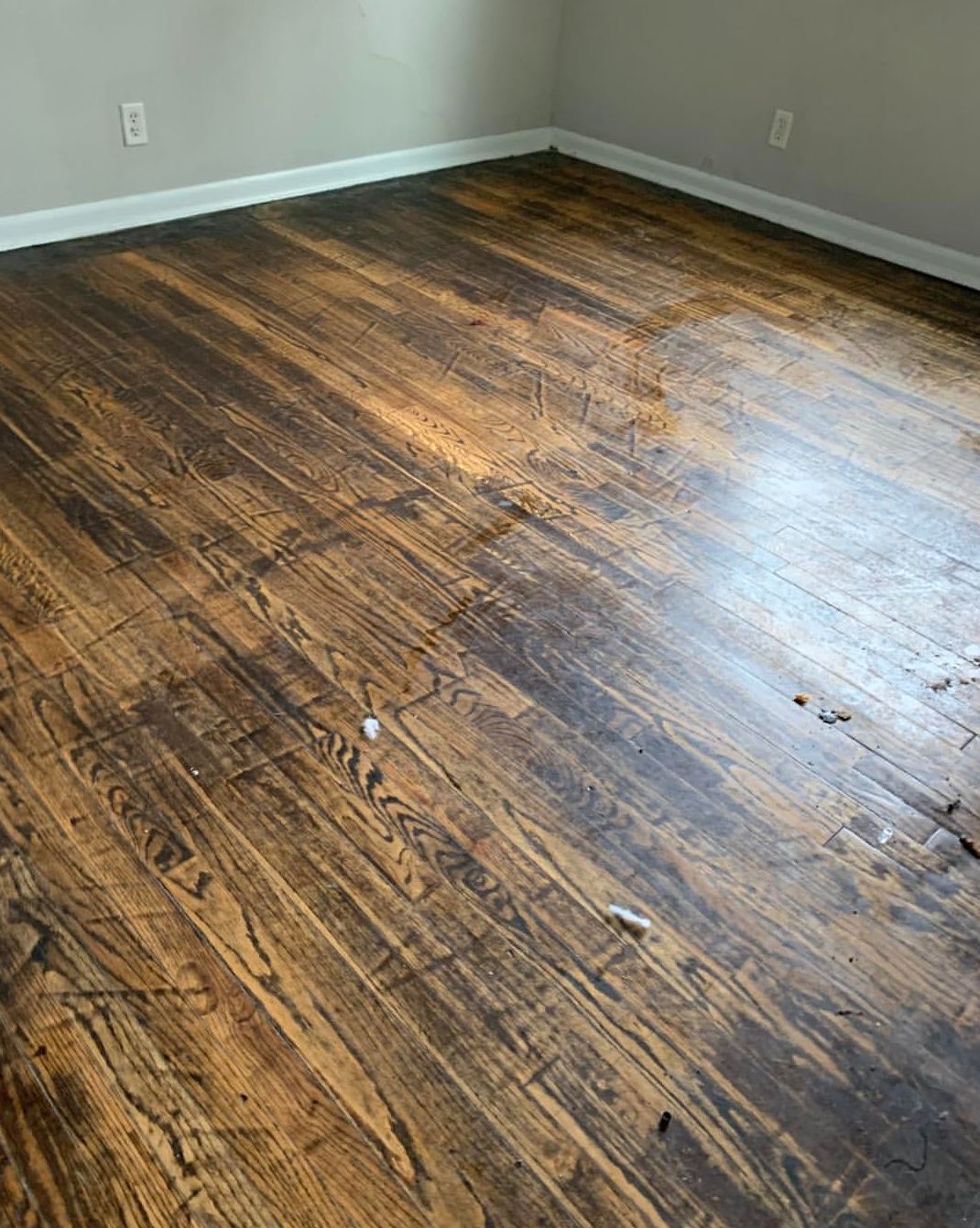 Bedroom floor before refinishing